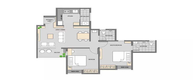 YashOne Wakad Central Wakad - Floor plan 2 BHK 567 Sq.ft