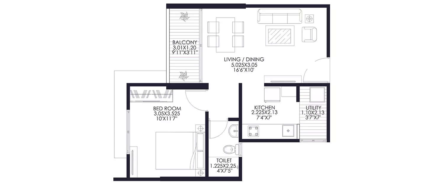 Floor plan for 1 BHK