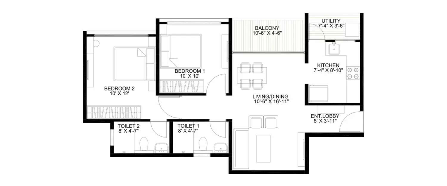Floor plan for 2 BHK