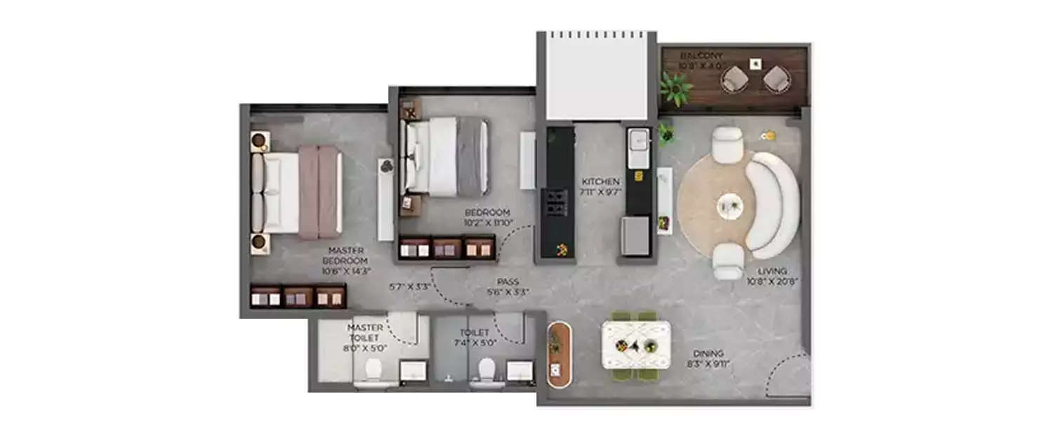 Floor plan for 2 BHK