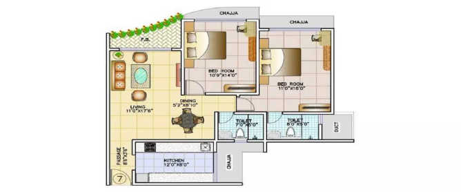 Tridhaatu Aum Chembur - Floor plan 2 BHK 774 Sq.ft