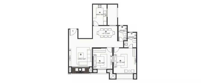 Hiranandani Brentwood Kelambakkam - Floor plan 2 BHK 1295 Sq.ft