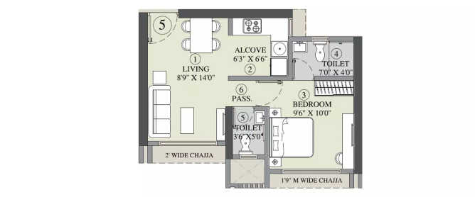 Vardhman Oasis Girgaon - Floor plan 1 BHK 340 Sq.ft