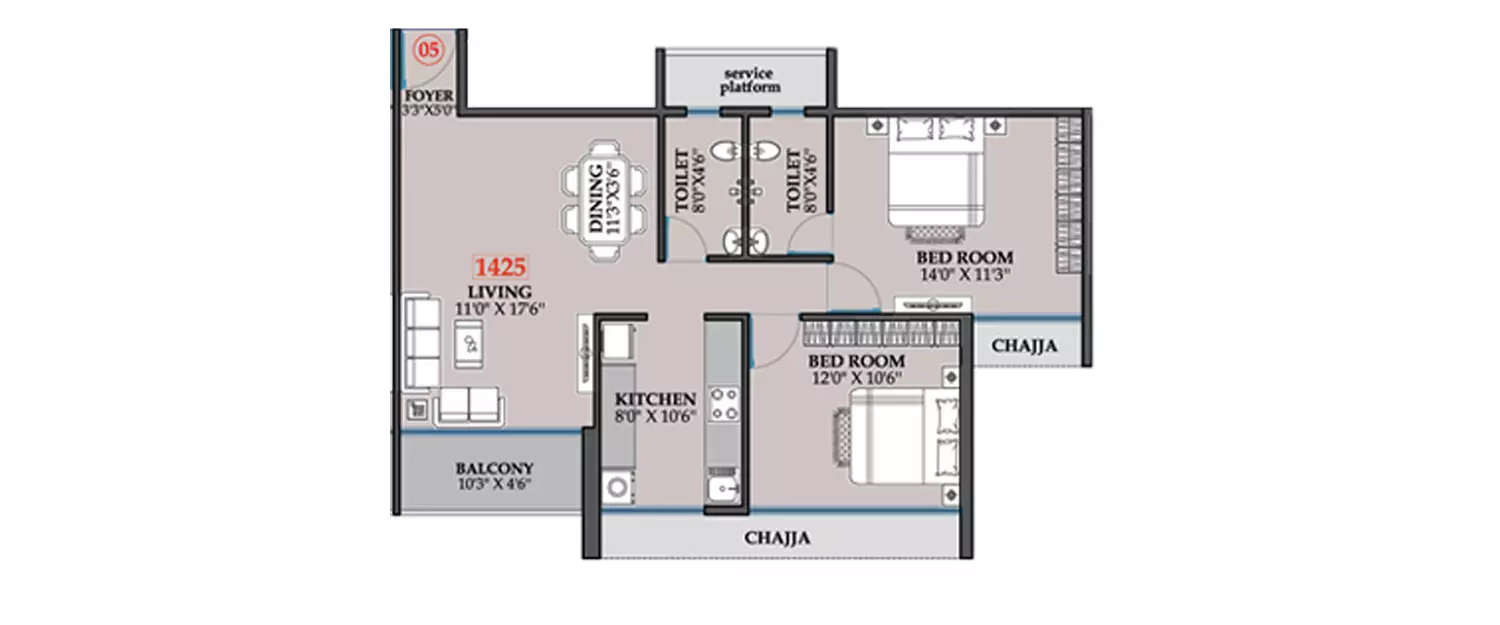 Floor plan for 2 BHK