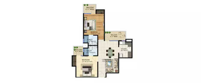 Amrapali Verona Heights Techzone IV Greater Noida W - Floor plan 2 BHK 975 Sq.ft