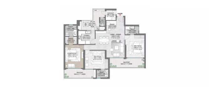 M3M Mansion Sector 113 Gurgaon - Floor plan 3.5 BHK 2080 Sq.ft