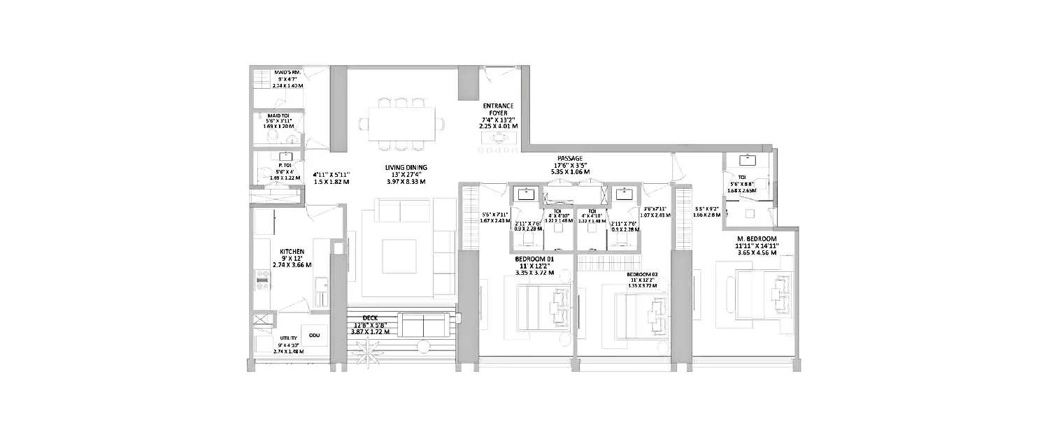 Floor plan for 3 BHK