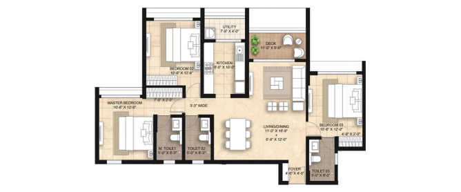 Lodha Giardino Kharadi - Floor plan 3 BHK 1200 Sq.ft