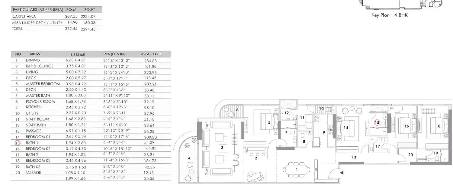 Floor plan for 4 BHK