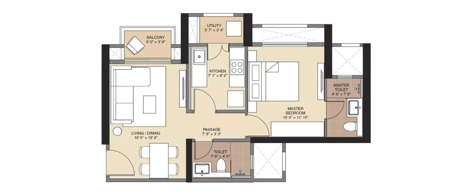 Floor plan for 1 BHK