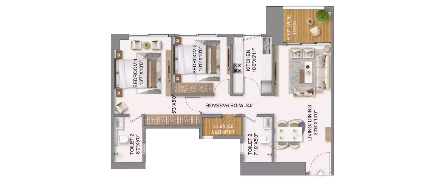 Floor plan for 2 BHK