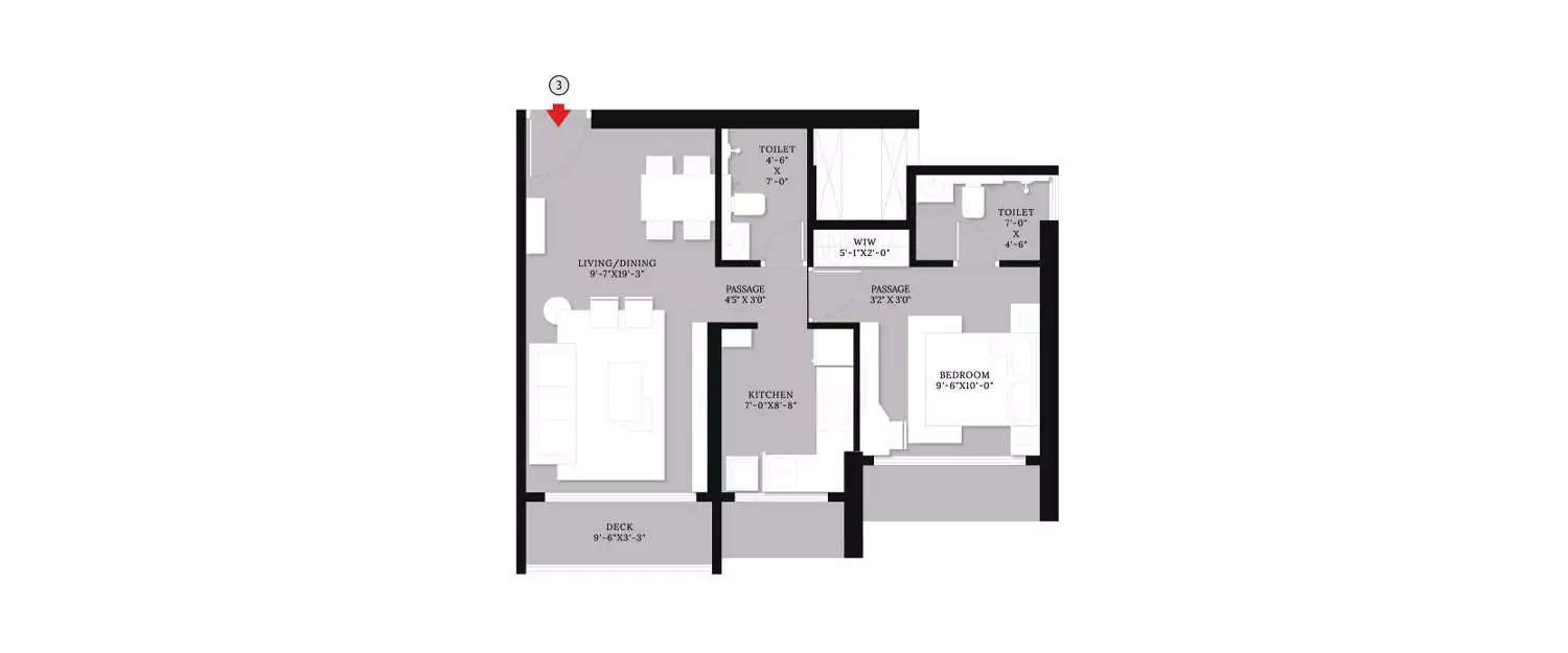 Floor plan for 1 BHK