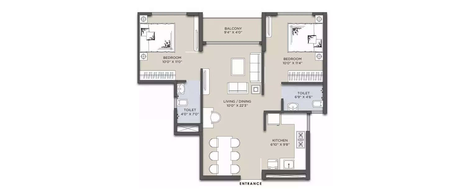 Floor plan for 2 BHK