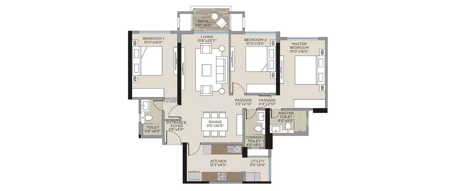 Floor plan for 3 BHK