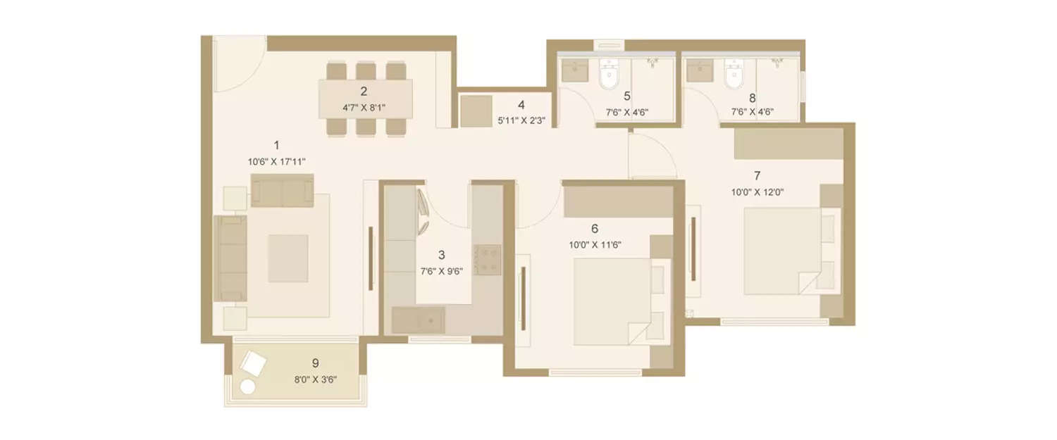Floor plan for 2 BHK