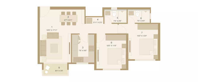 Hiranandani Castalia Kandivali - Floor plan 2 BHK 730 Sq.ft