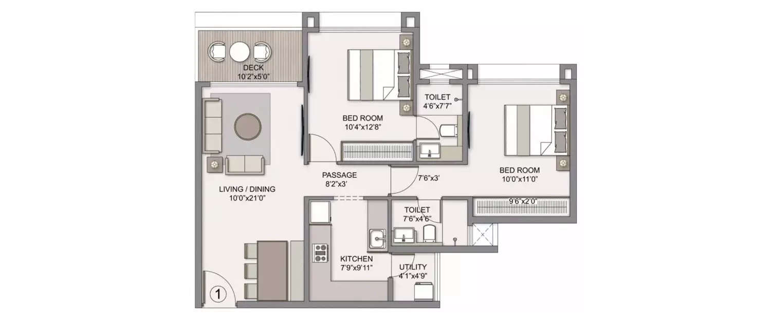 Floor plan for 2 BHK