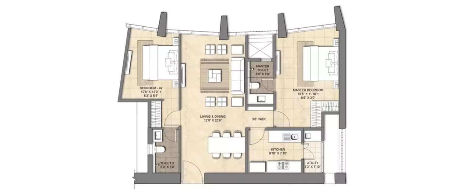 Floor plan for 2 BHK