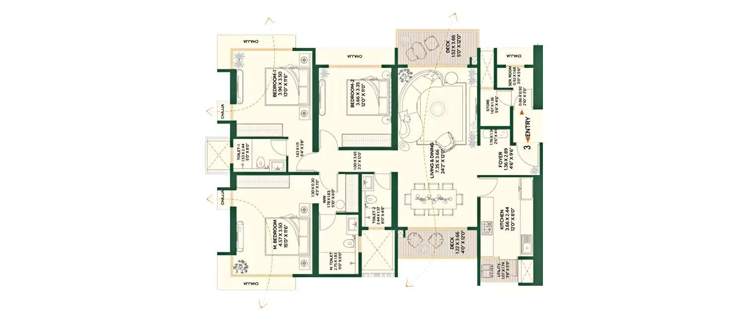 Floor plan for 3 BHK