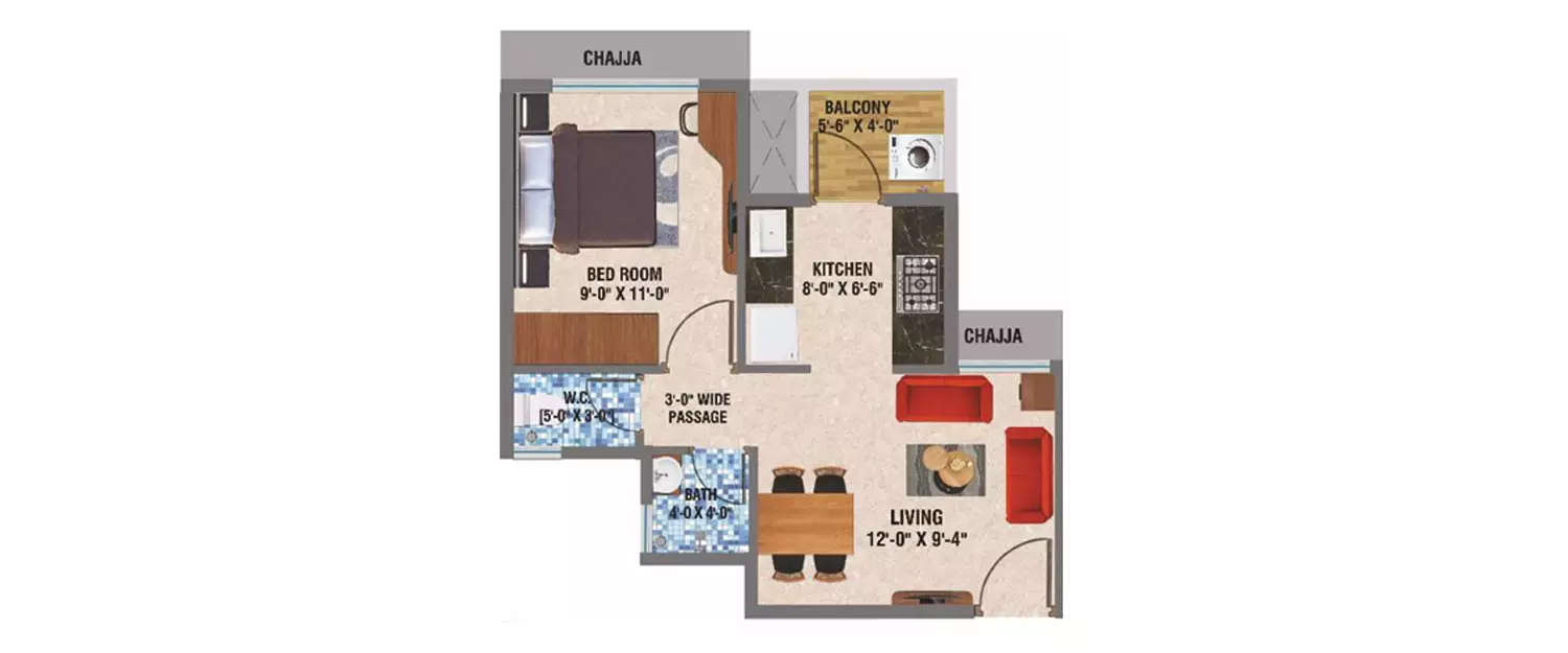 Floor plan for 1 BHK