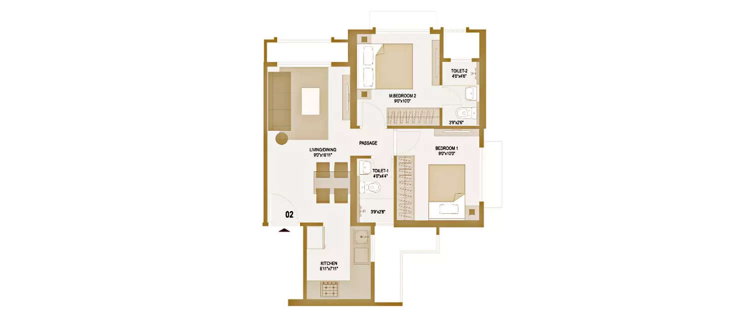 Floor plan for 2 BHK