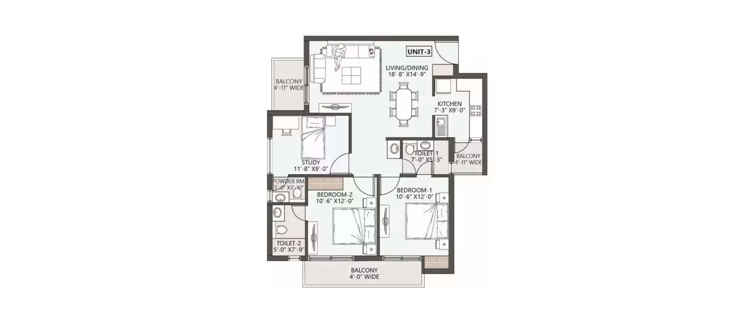 Floor plan for 2 BHK