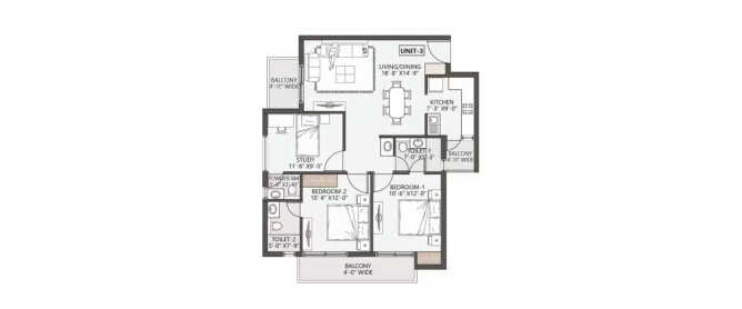 BP Dps Palladio Mastemau - Floor plan 2 BHK 1450 Sq.ft