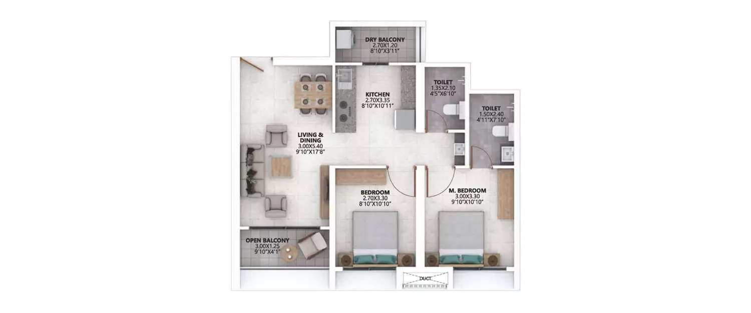 Floor plan for 2 BHK