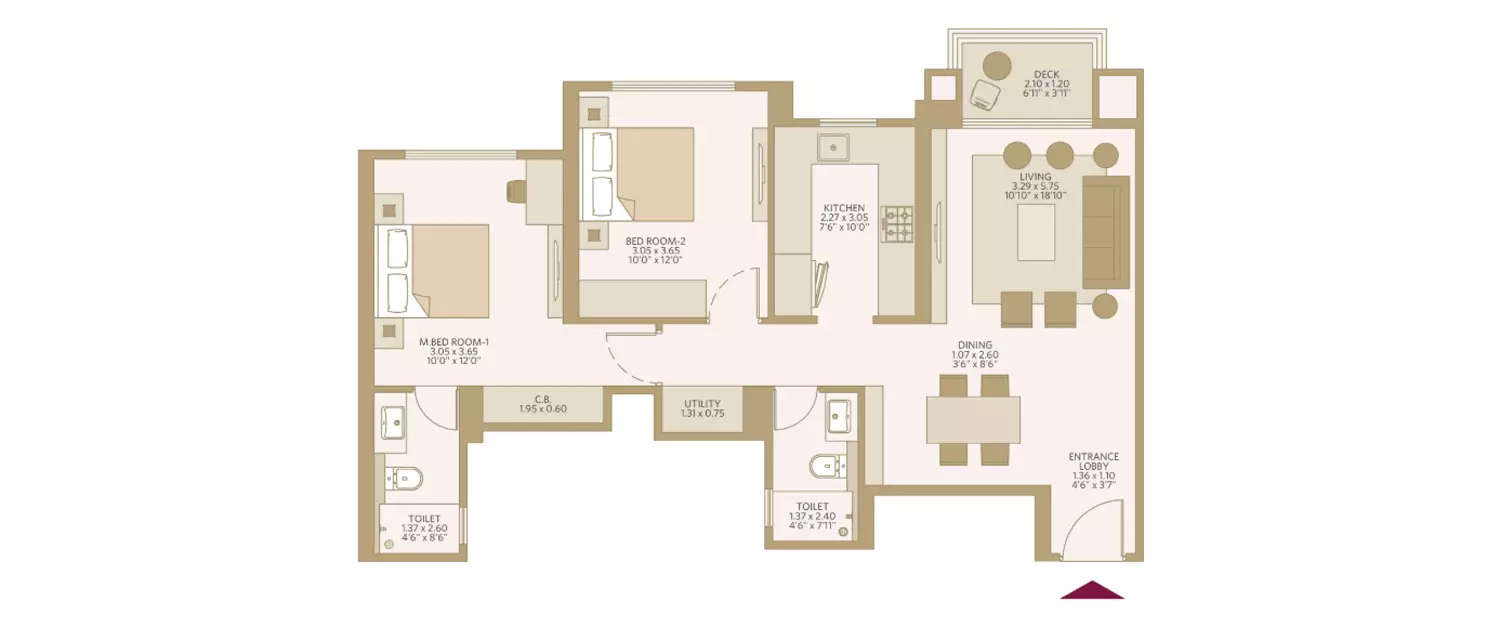 Floor plan for 2 BHK