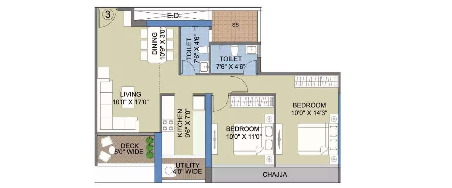 Floor plan for 2 BHK