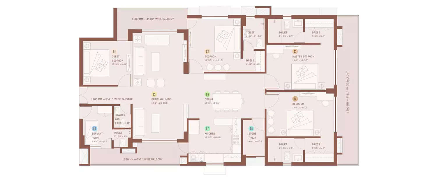 Floor plan for 4 BHK