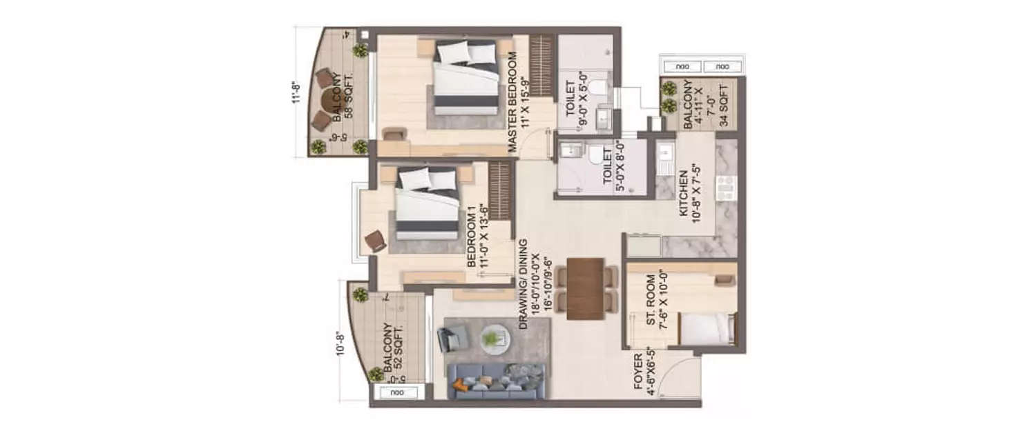 Floor plan for 2 BHK