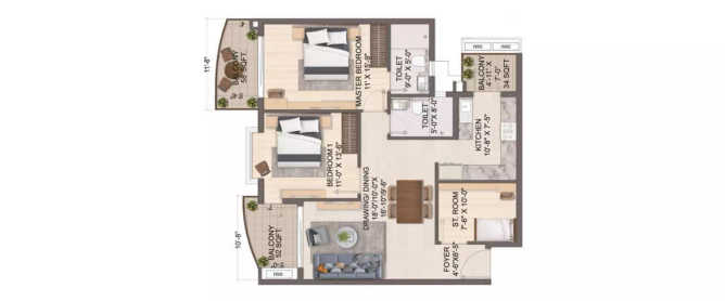 Jashn Elevate Golf City - Floor plan 2 BHK  Sq.ft