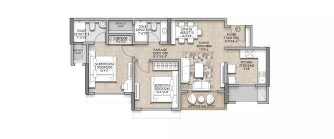 Raymond The Address By GS Bandra - Floor plan 2 BHK 675 Sq.ft