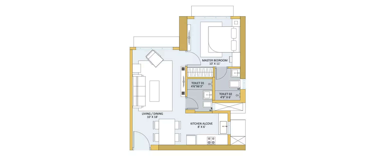 Floor plan for 1 BHK