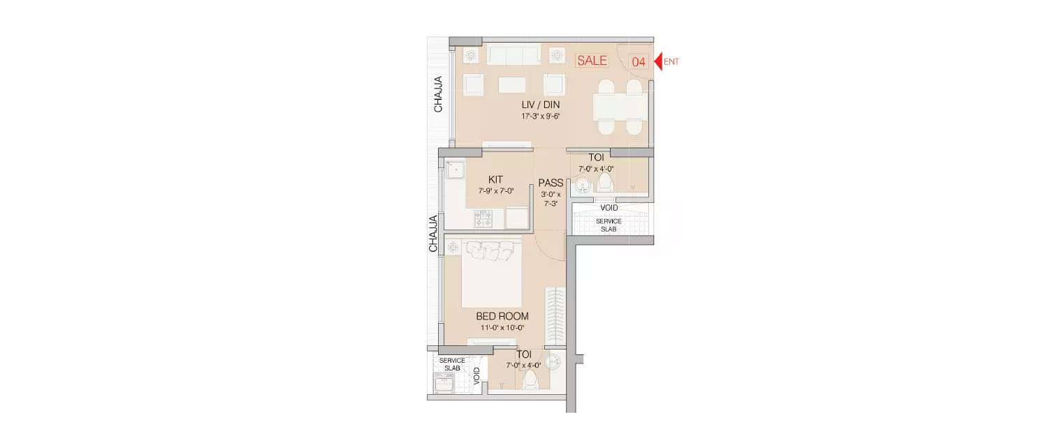 Floor plan for 1 BHK