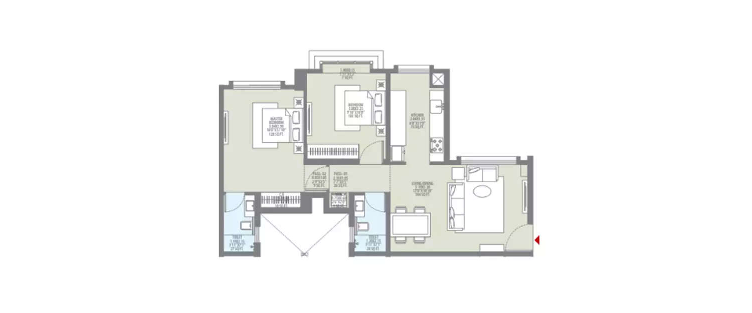 Floor plan for 2 BHK