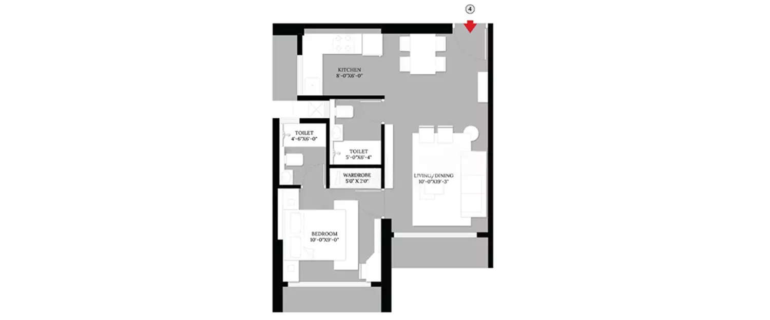 Floor plan for 1 BHK
