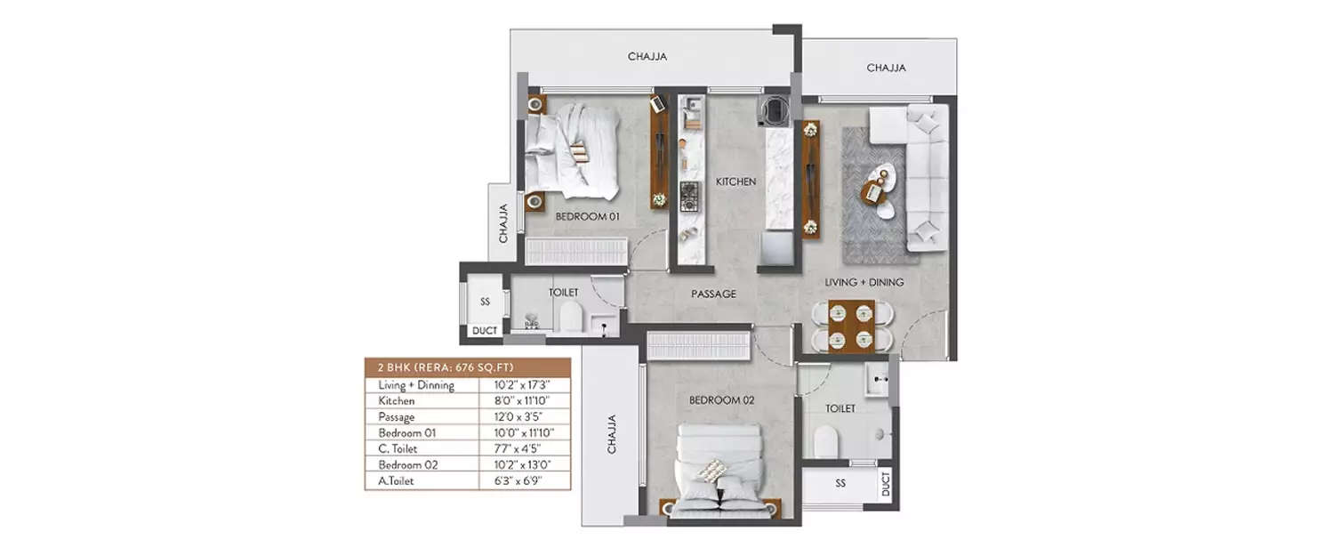 Floor plan for 2 BHK