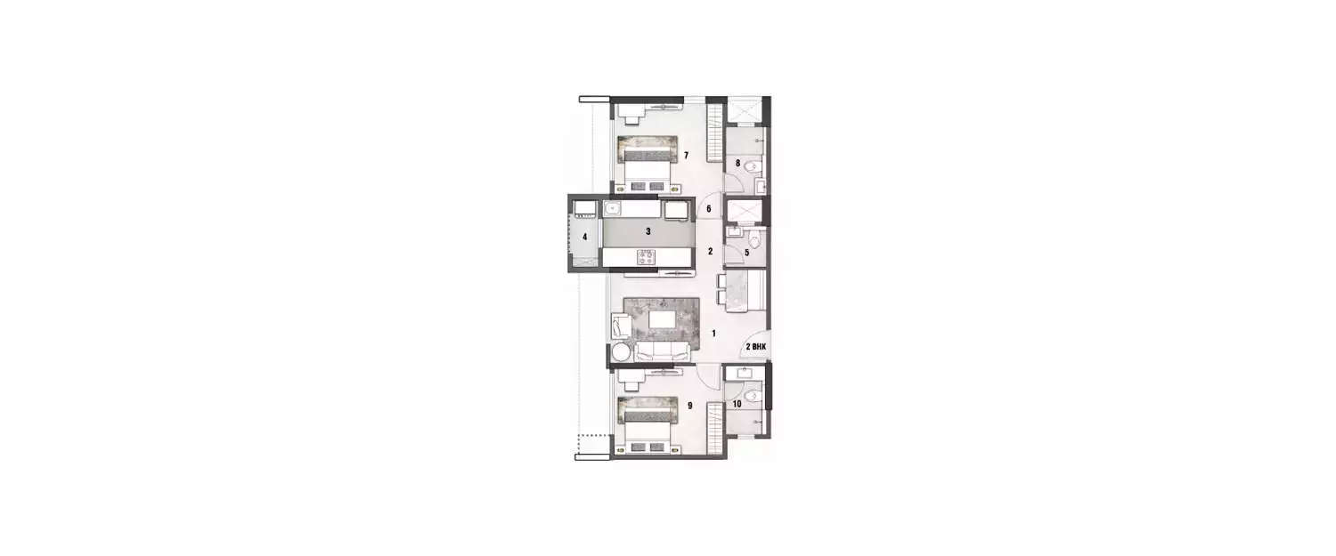Floor plan for 2 BHK