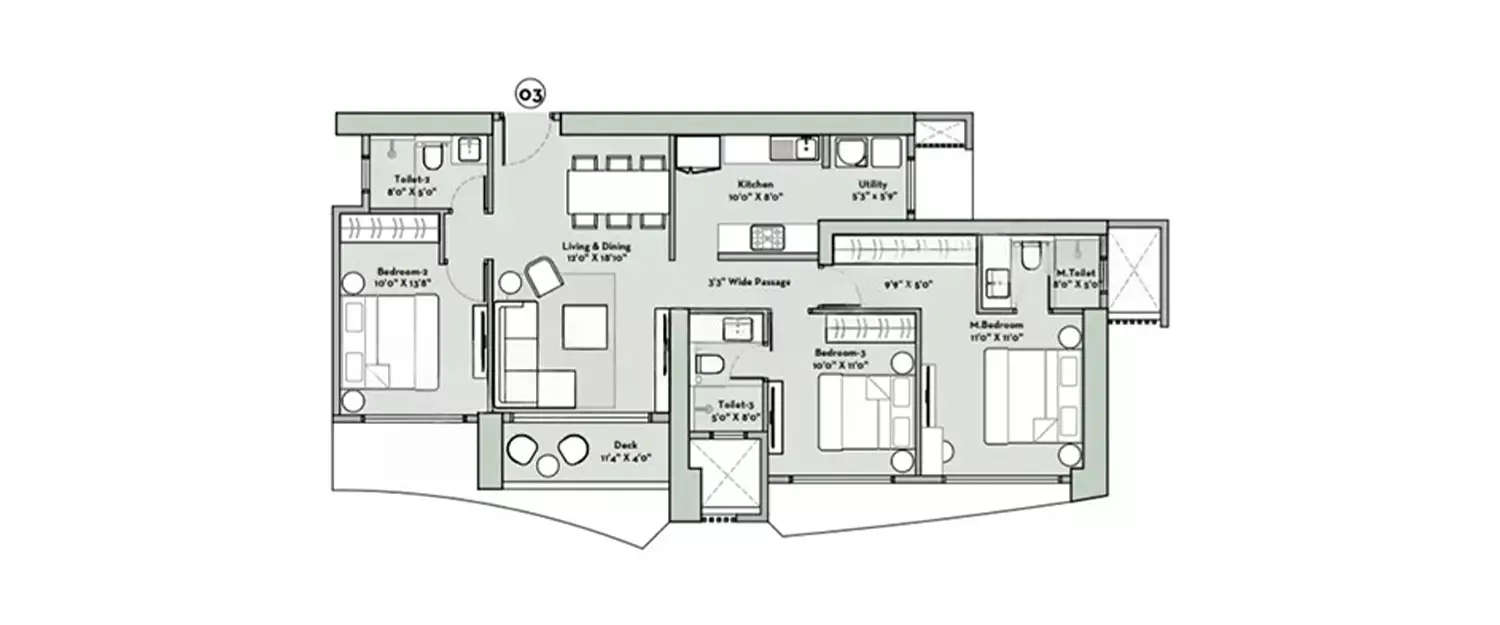 Floor plan for 3 BHK