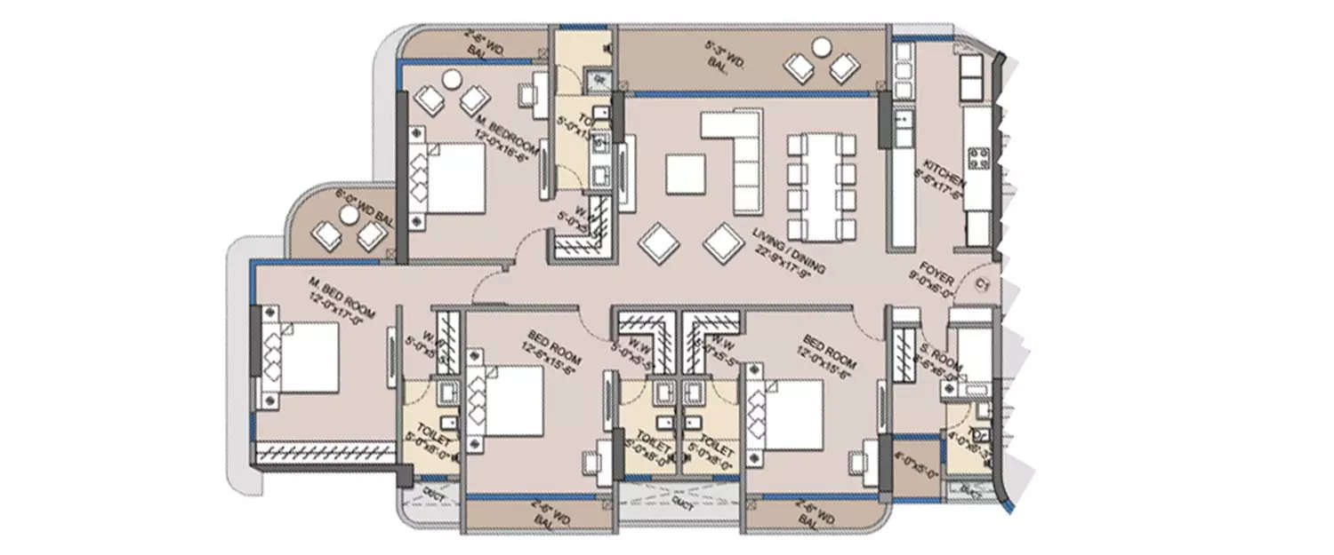 Floor plan for 4 BHK