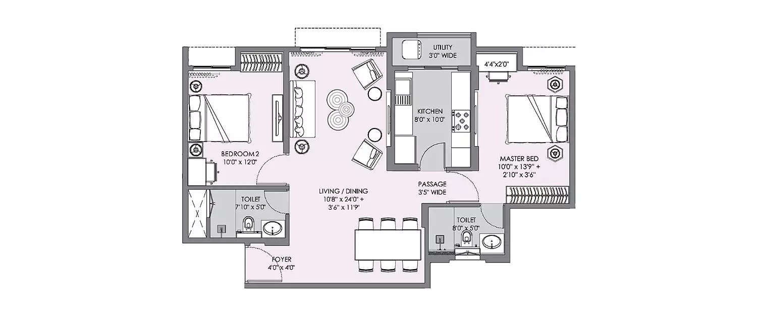 Floor plan for 2 BHK