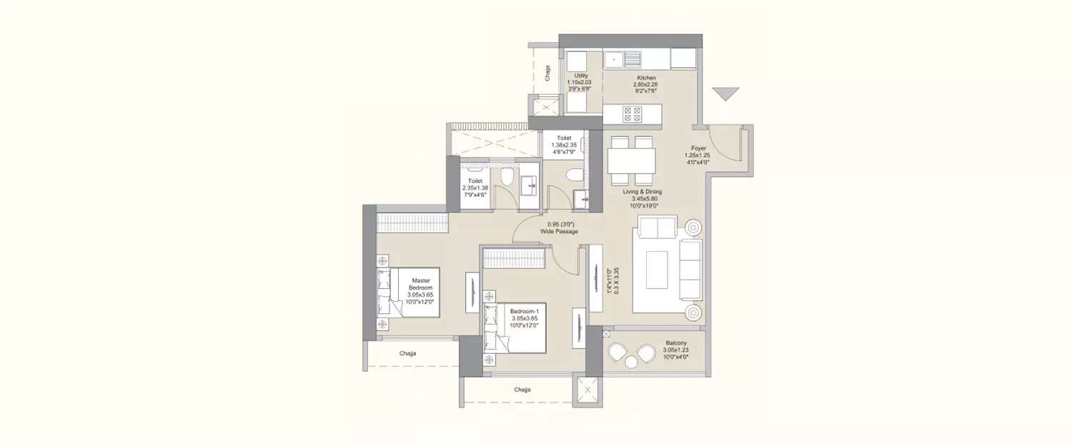 Floor plan for 2 BHK