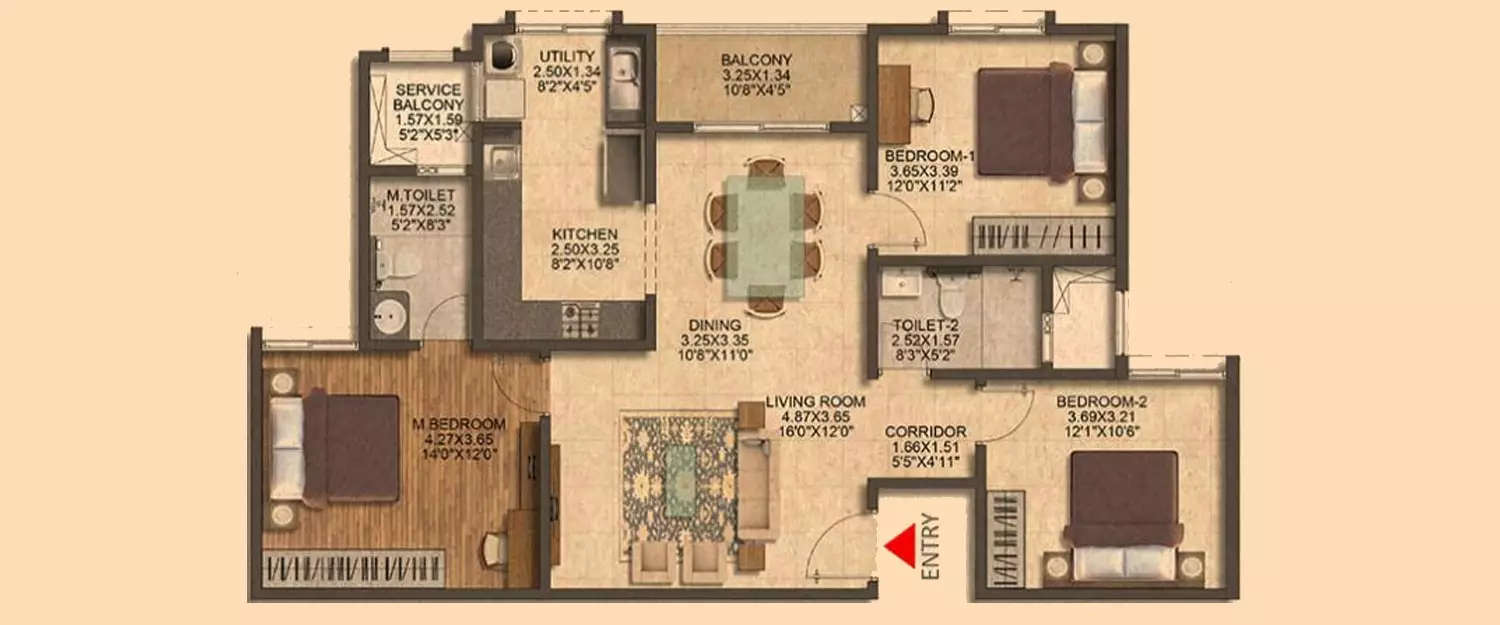 Floor plan for 3 BHK