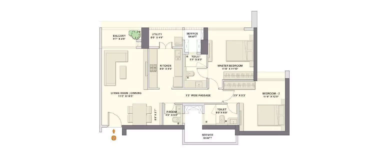 Floor plan for 2 BHK
