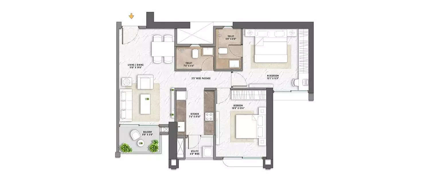 Floor plan for 2 BHK