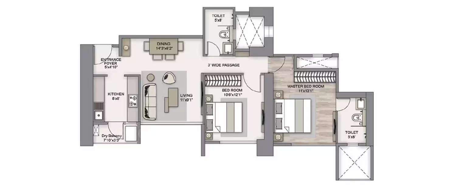 Floor plan for 2 BHK