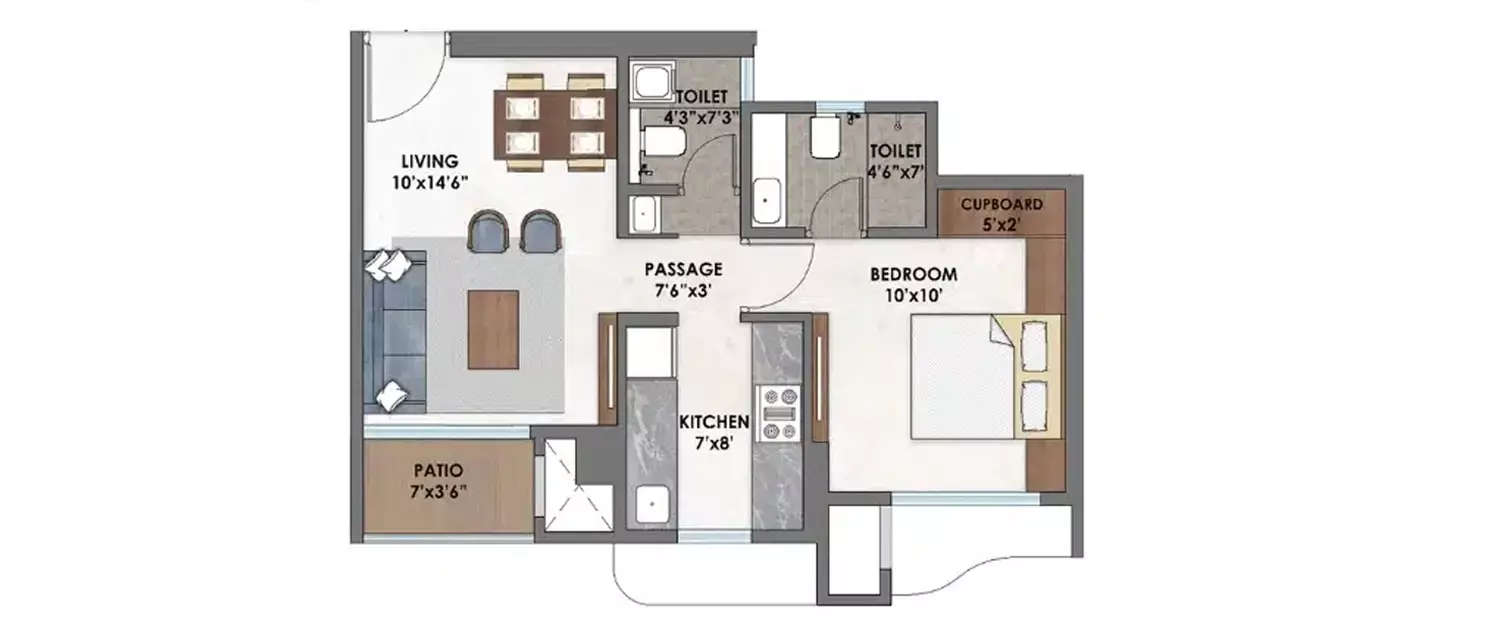 Floor plan for 1 BHK