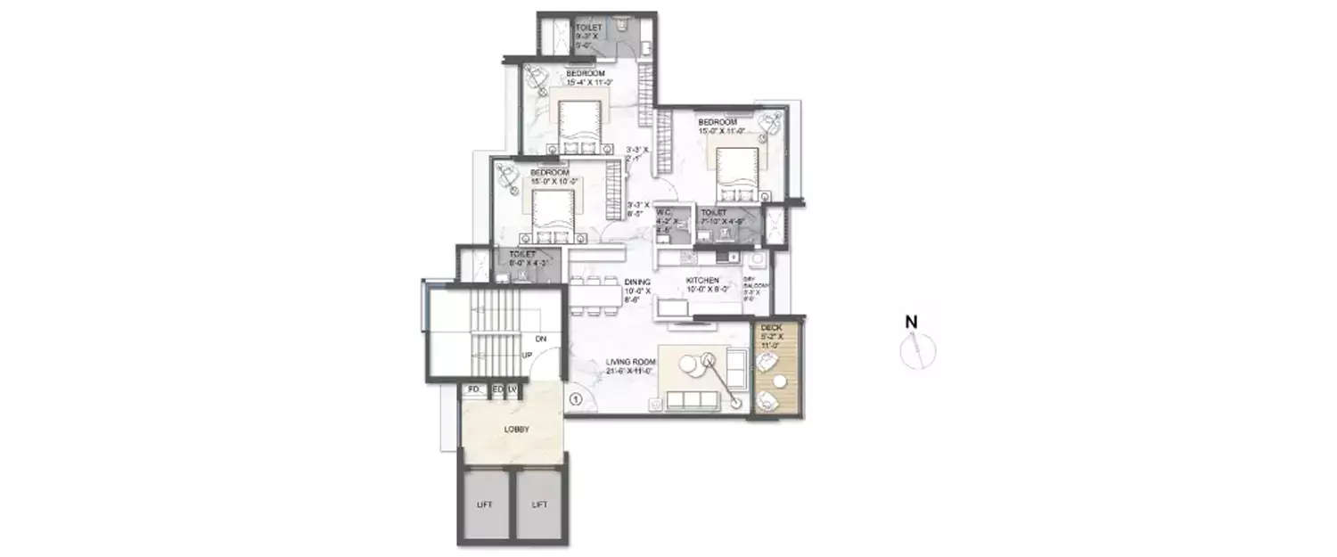 Floor plan for 3 BHK